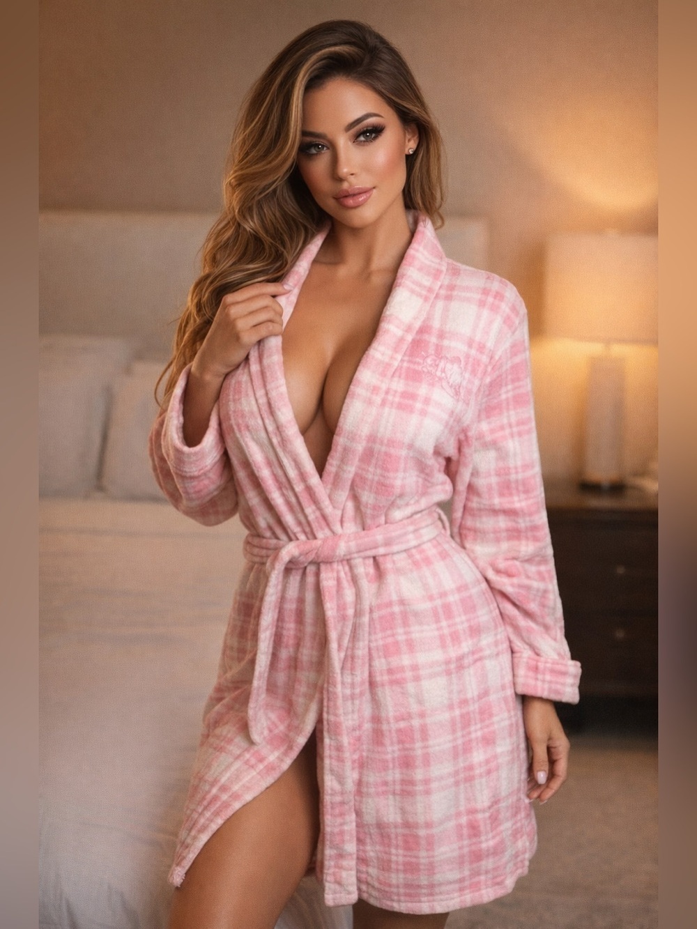 Lauren Ralph Lauren Monogram Robe Womens XL Pink Plush Belted Shawl Collar Cozy